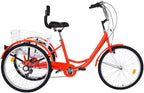 Adult Tricycles Cruiser Bikes,24 inch 3 Wheel 7-Speed, Three-Wheeled Cruiser Trike with Shopping Basket, for Elderly,Seniors, Women, Men, for Parents