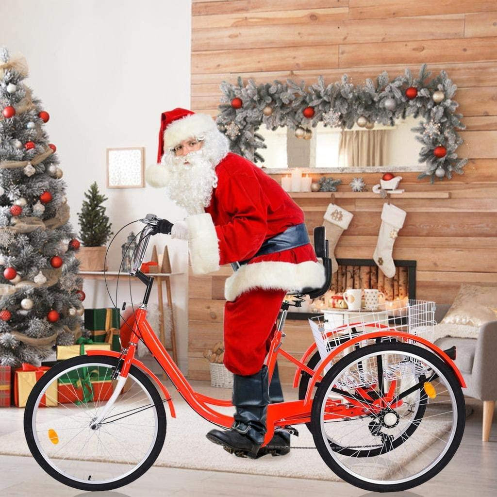 Adult Tricycles Cruiser Bikes,24 inch 3 Wheel 7-Speed, Three-Wheeled Cruiser Trike with Shopping Basket, for Elderly,Seniors, Women, Men, for Parents
