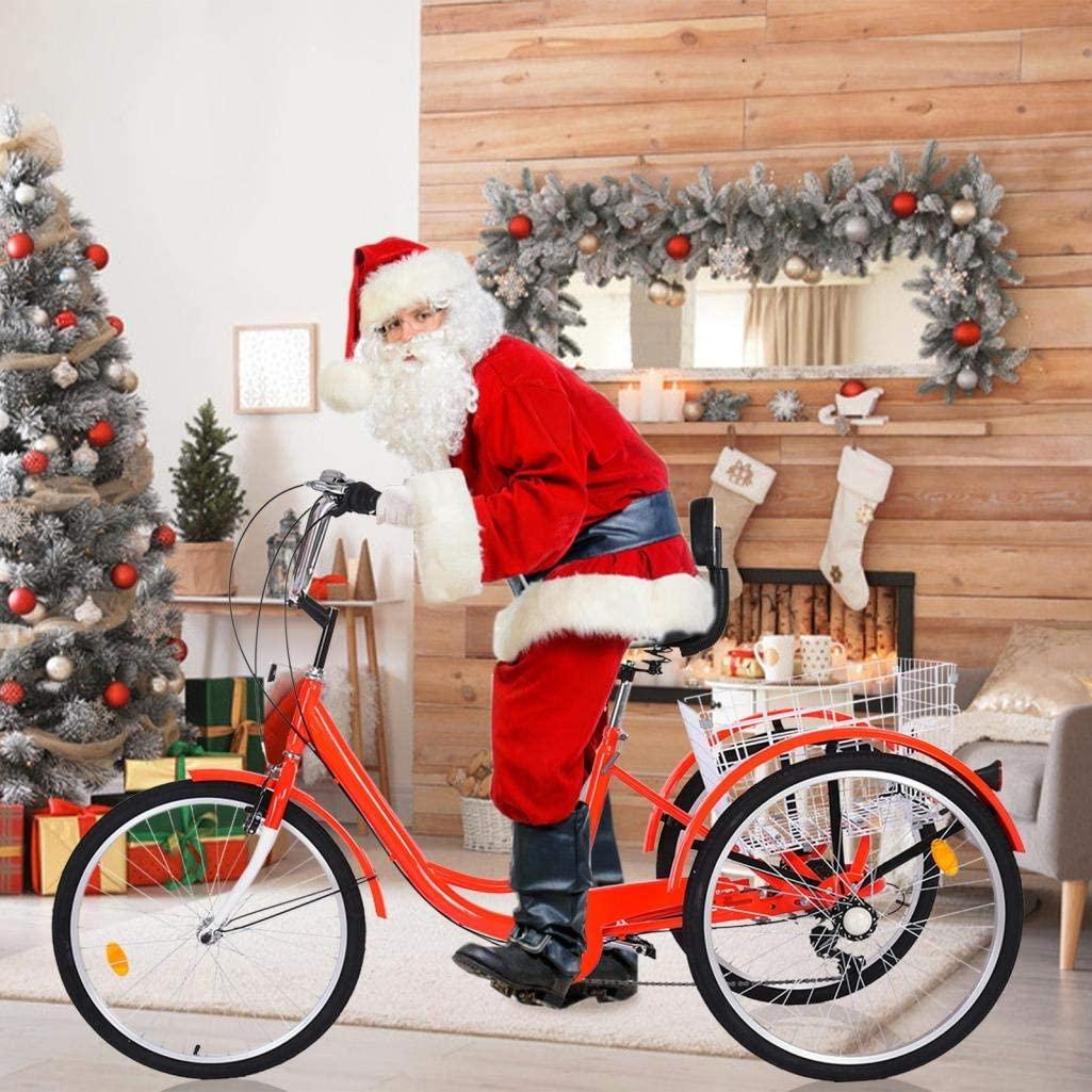 Adult Tricycles Cruiser Bikes,24 inch 3 Wheel 7-Speed, Three-Wheeled Cruiser Trike with Shopping Basket, for Elderly,Seniors, Women, Men, for Parents