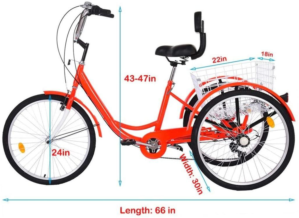 Adult Tricycles Cruiser Bikes,24 inch 3 Wheel 7-Speed, Three-Wheeled Cruiser Trike with Shopping Basket, for Elderly,Seniors, Women, Men, for Parents
