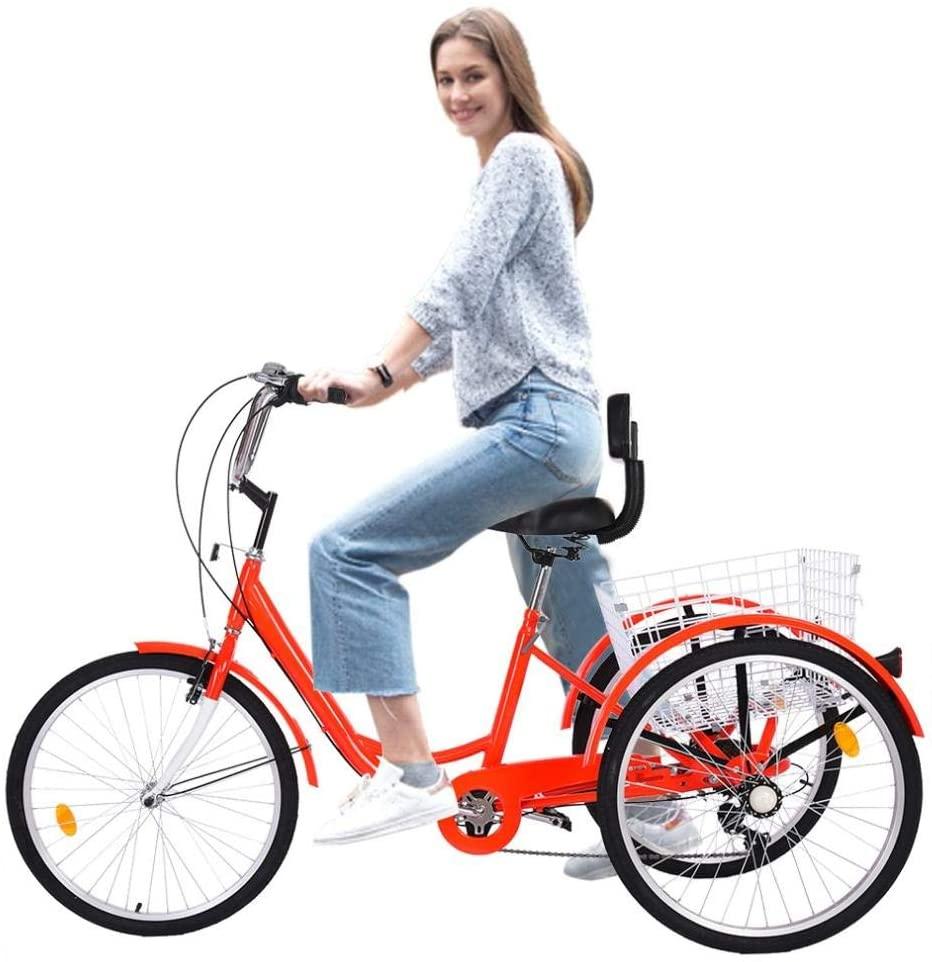 Adult Tricycles Cruiser Bikes,24 inch 3 Wheel 7-Speed, Three-Wheeled Cruiser Trike with Shopping Basket, for Elderly,Seniors, Women, Men, for Parents
