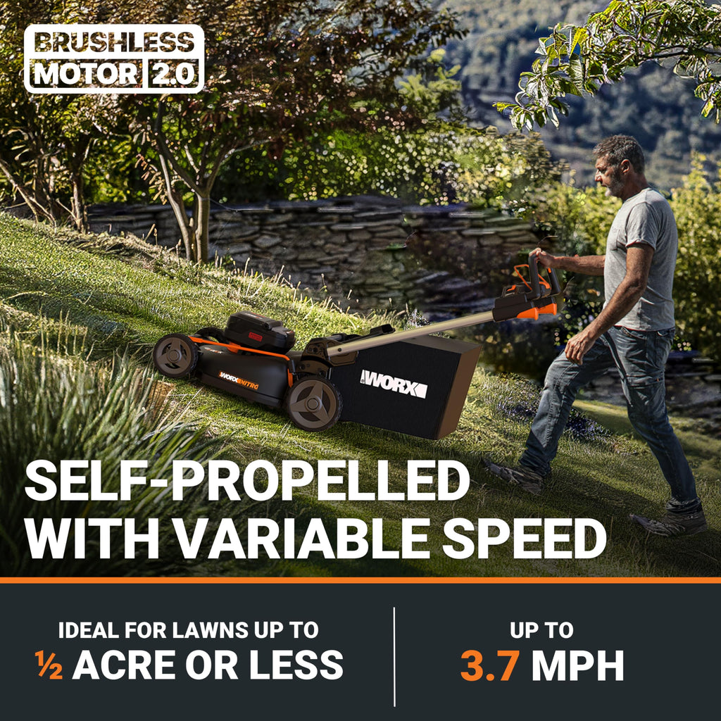 Nitro Cordless Lawn Mower, 21" Electric Mower with Variable Speed, Self-propelled Lawn Mower with Aerodeck &amp; Intellicut, 2 × 5.0 Ah Batteries &amp; Charger Included, WG760