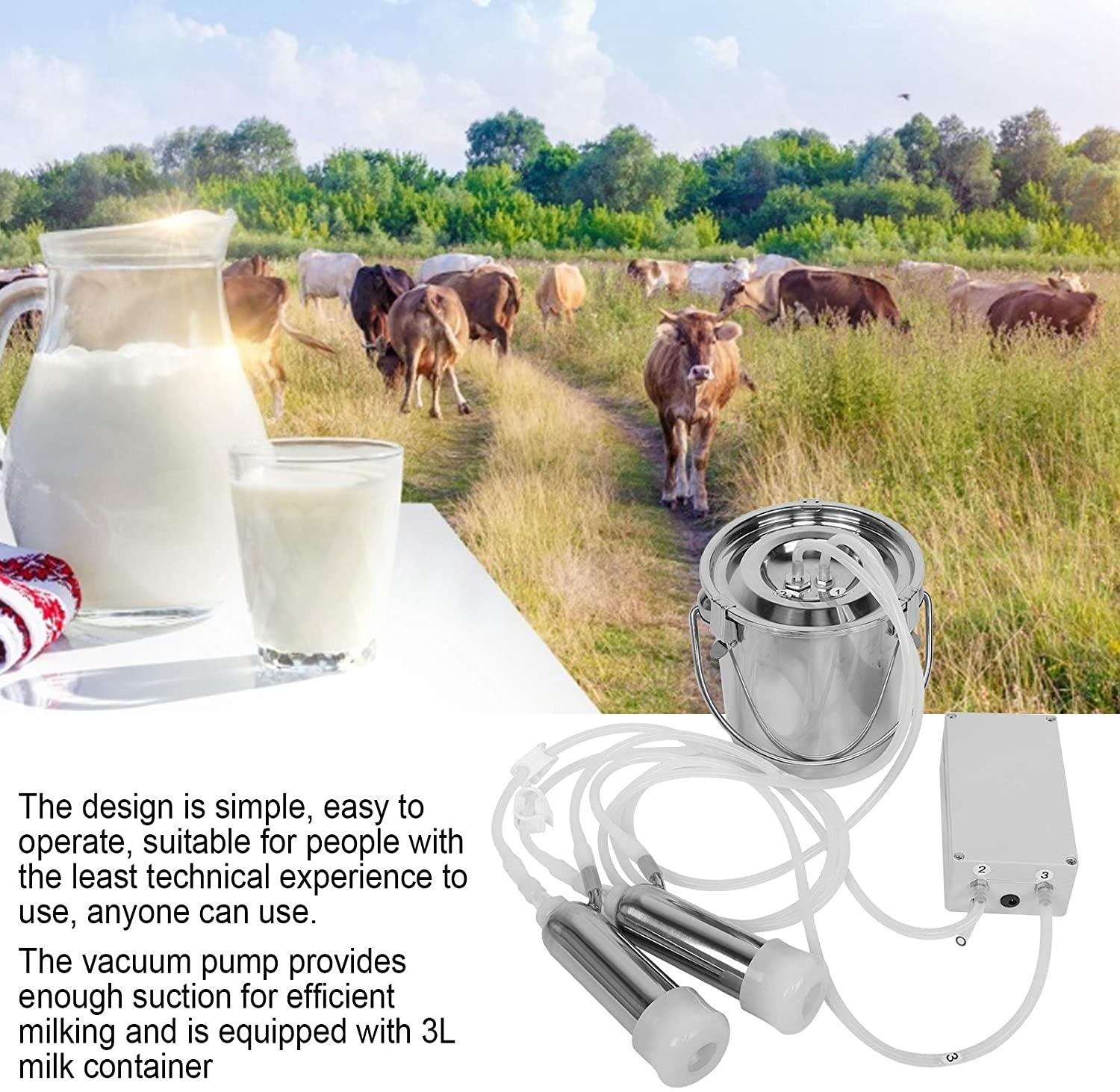 haox 3l electric milking machine for cows, pulsation vacuum pump milker, milking supplies with stainless steel bucket, portable suction machine, livestock milking equipment for cows(us)