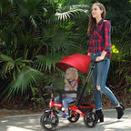 INFANS Kids Tricycle, 4 in 1 Stroll Trike with Adjustable Push Handle, Removable Canopy, Retractable Foot Plate, Lockable Pedal, Detachable Guardrail, Suitable for 10 Months to 5 Years (Red)