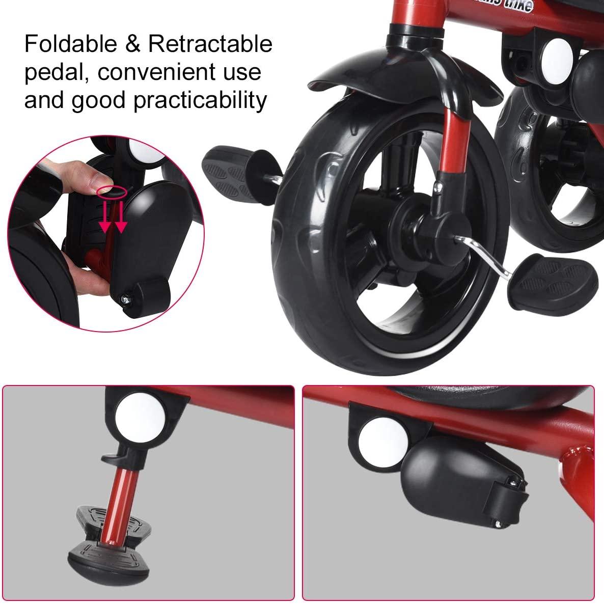 INFANS Kids Tricycle, 4 in 1 Stroll Trike with Adjustable Push Handle, Removable Canopy, Retractable Foot Plate, Lockable Pedal, Detachable Guardrail, Suitable for 10 Months to 5 Years (Red)