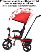 INFANS Kids Tricycle, 4 in 1 Stroll Trike with Adjustable Push Handle, Removable Canopy, Retractable Foot Plate, Lockable Pedal, Detachable Guardrail, Suitable for 10 Months to 5 Years (Red)