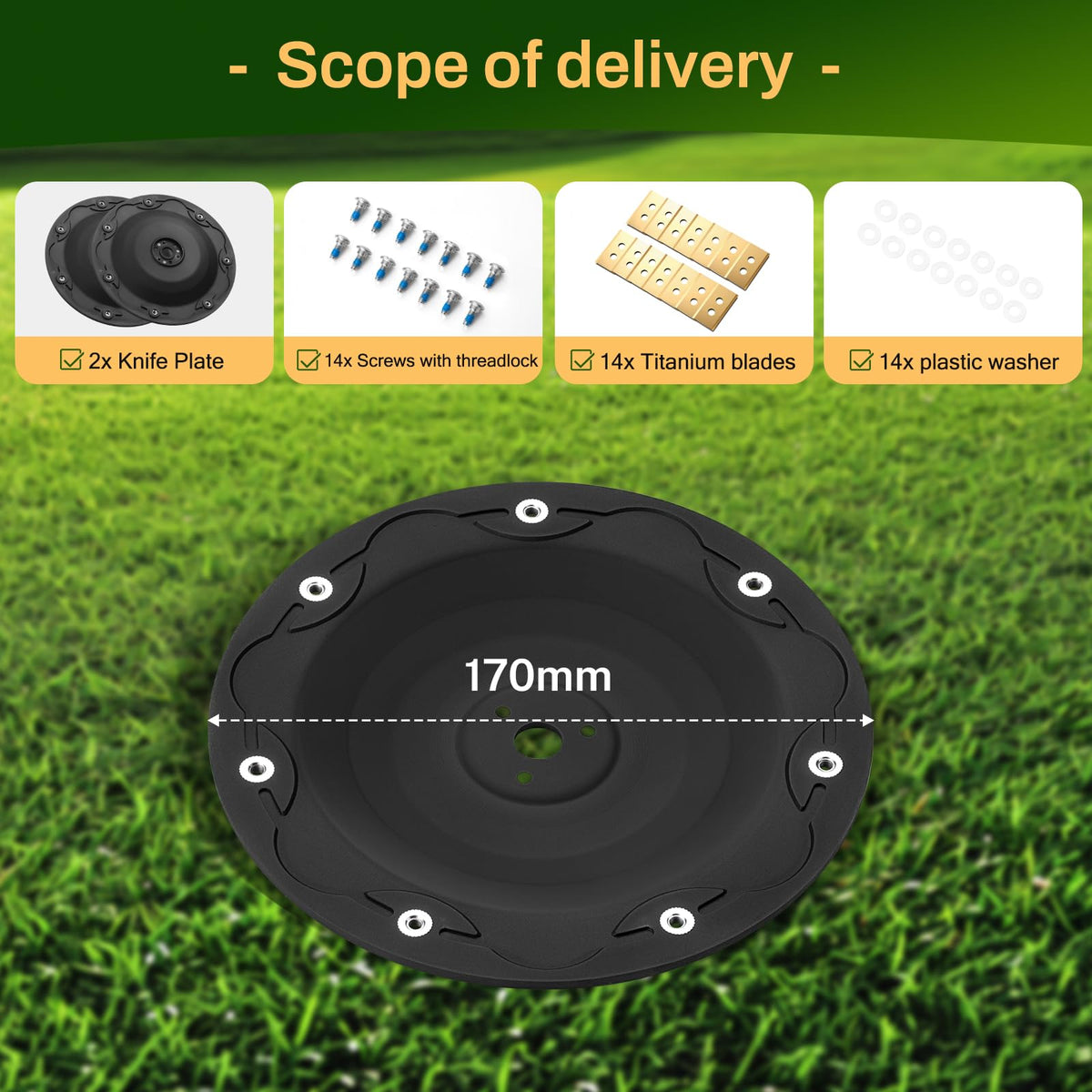 [Upgrade] 2Pcs Blade Discs + 14Pcs Blades Compatible with  LUBA 1 AWD and LUBA 2 AWD (up to Model Year 2024), Robotic Lawn Mower Blade Disc