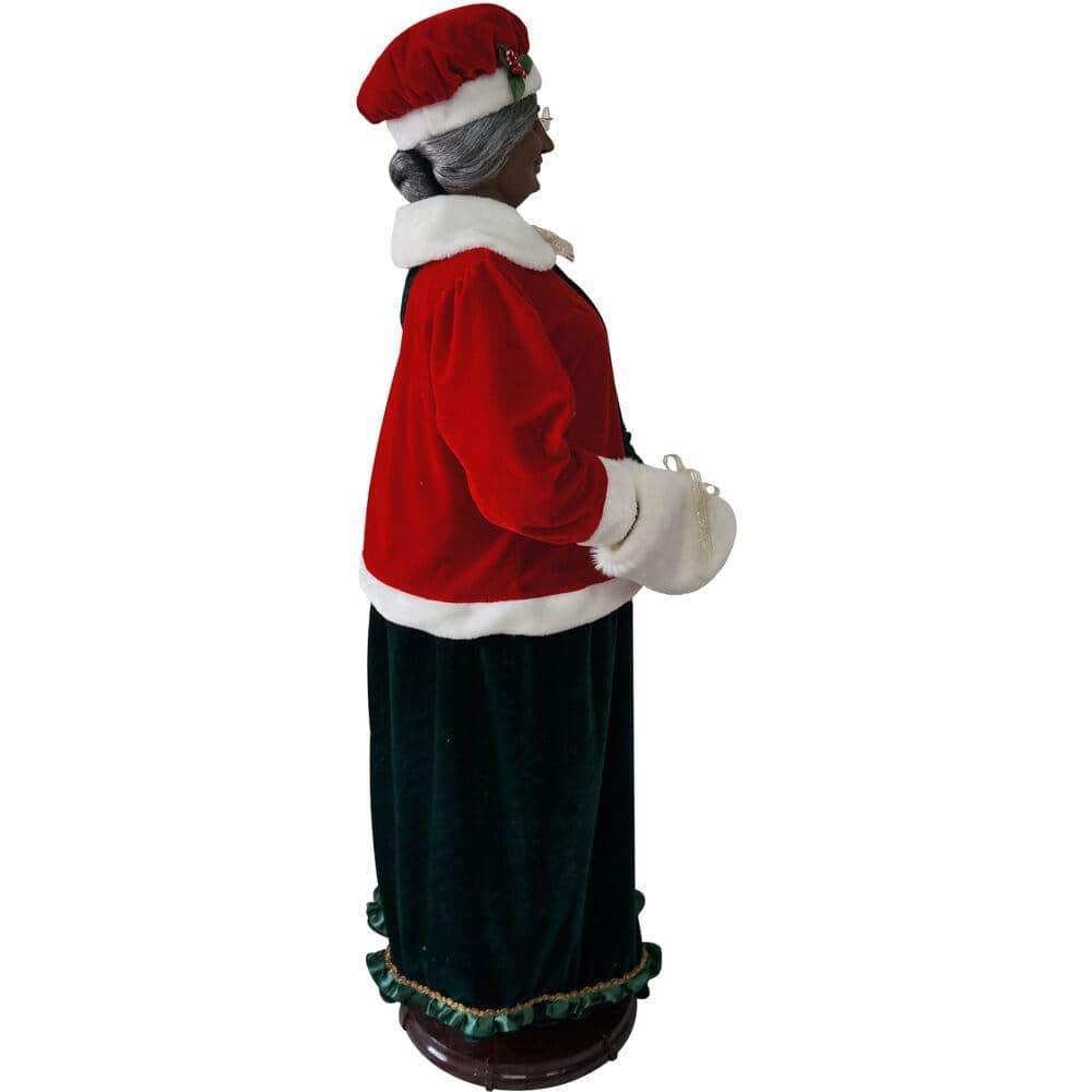 58 in. Christmas African American Dancing Mrs. Claus with Faux Fur Hand Muff