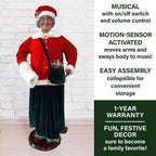 58 in. Christmas African American Dancing Mrs. Claus with Faux Fur Hand Muff
