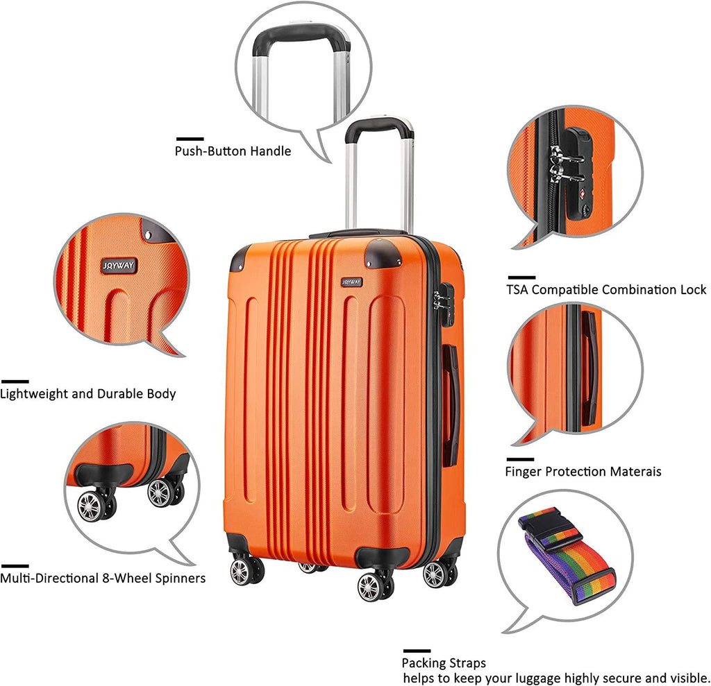 3 Piece Luggage Set Hardside Suitcase with Spinner Wheels TSA Lock Carry on 20inch Women (orange)
