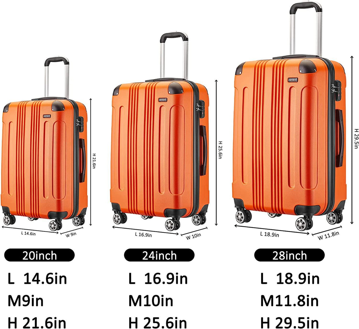 3 Piece Luggage Set Hardside Suitcase with Spinner Wheels TSA Lock Carry on 20inch Women (orange)