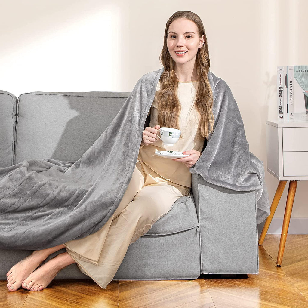 Heated Blanket Electric Blanket Twin-Fast Heating Blanket with 4 Heating Levels &amp; 1-12 Hours Auto-Off Time Setting, ETL Certified, Machine Washable, Flannel to Sherpa Reversible(62" x 84" Grey)