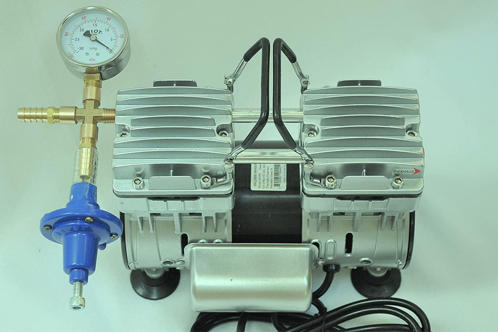 controlled twin piston oil-less vacuum pump 5.5cfm 3/4hp regulator/gauge hardware kit pressure control oil-free clean no oil mist