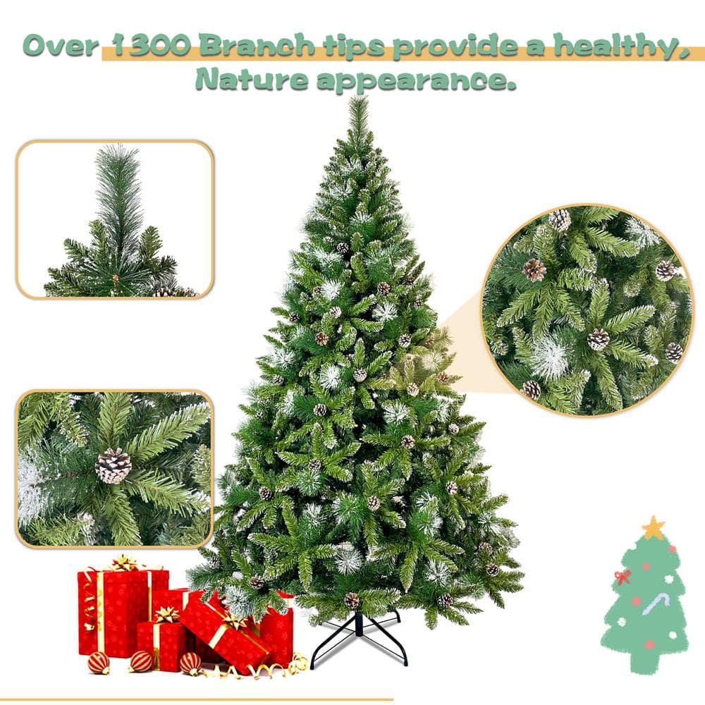 Tasha 7.4 ft. PVC Christmas Tree, Decorated with 65 Pine Cones and Realistic Thicken Tips Over 1300