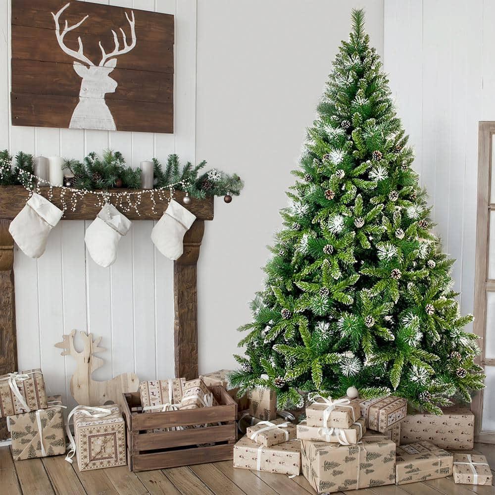 Tasha 7.4 ft. PVC Christmas Tree, Decorated with 65 Pine Cones and Realistic Thicken Tips Over 1300