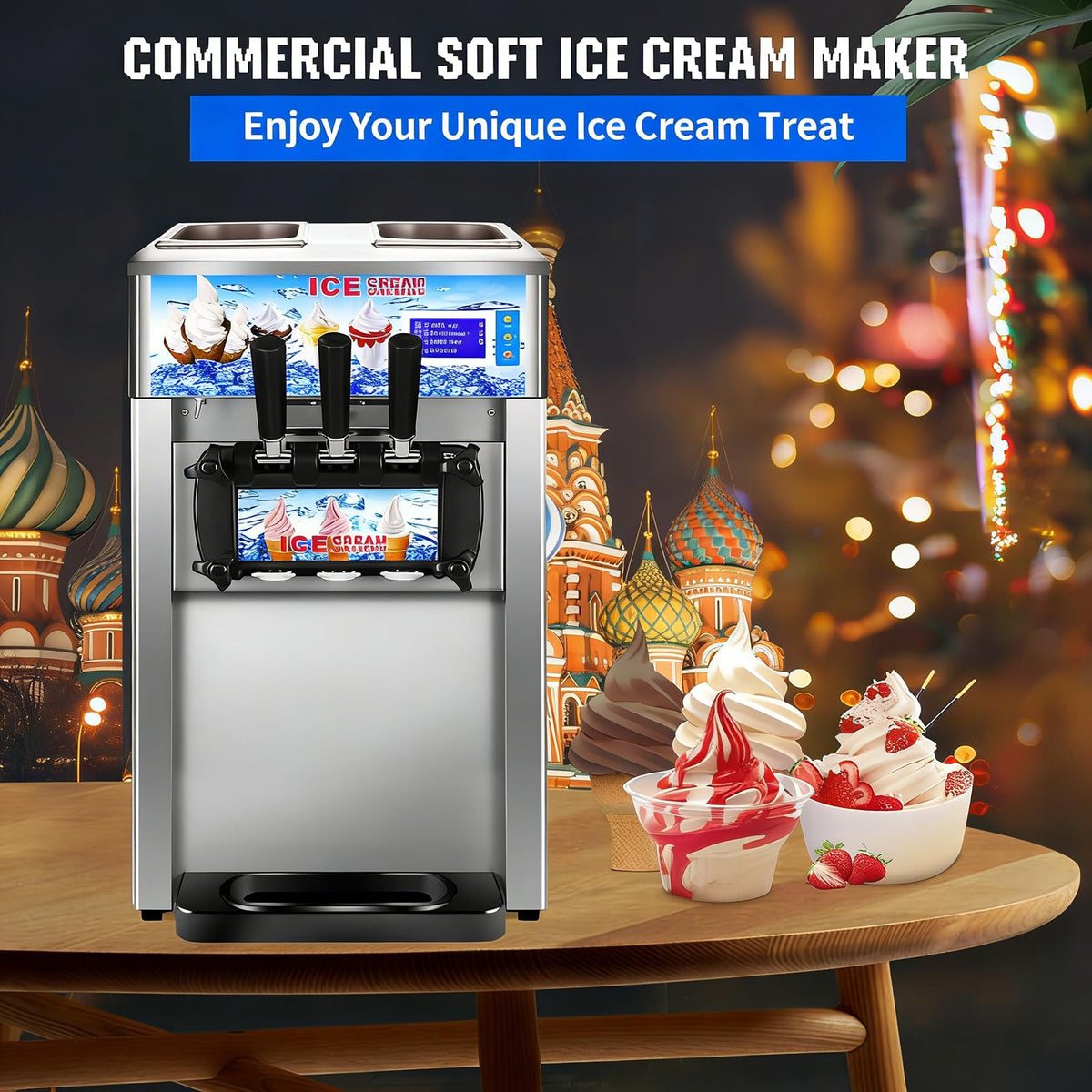 Soft Serve Ice Cream Machine, 18L/H Yield Commercial Ice Cream Maker, 1200W Countertop Soft Serve Ice Cream Maker with LCD Panel Puffing ShortaAlarm for Bars Coffee Shop Restaurant (ZM-168)