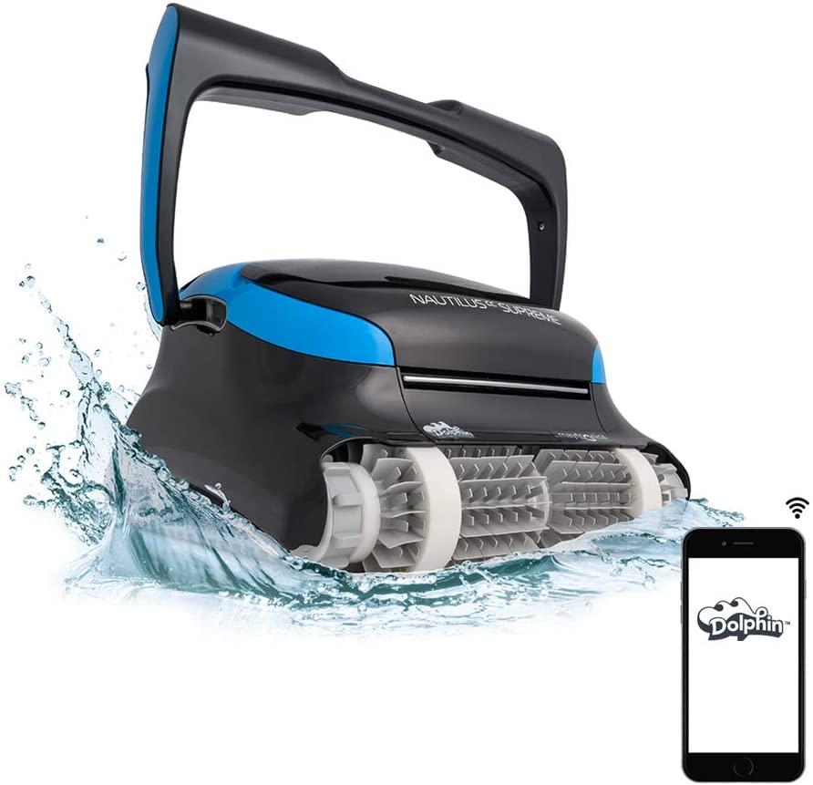 dolphin nautilus cc supreme wifi operated robotic pool [vacuum] cleaner - ideal for in ground swimming pools up to 50 feet - easy to clean top load filter cartridges