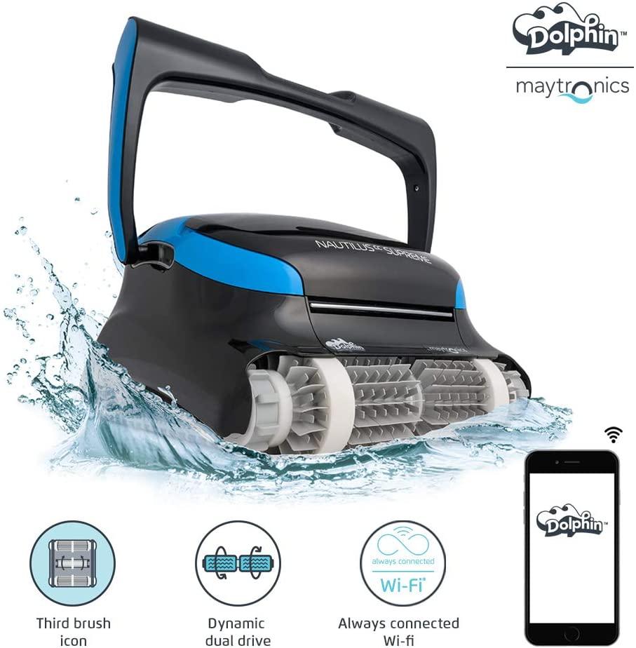 dolphin nautilus cc supreme wifi operated robotic pool [vacuum] cleaner - ideal for in ground swimming pools up to 50 feet - easy to clean top load filter cartridges