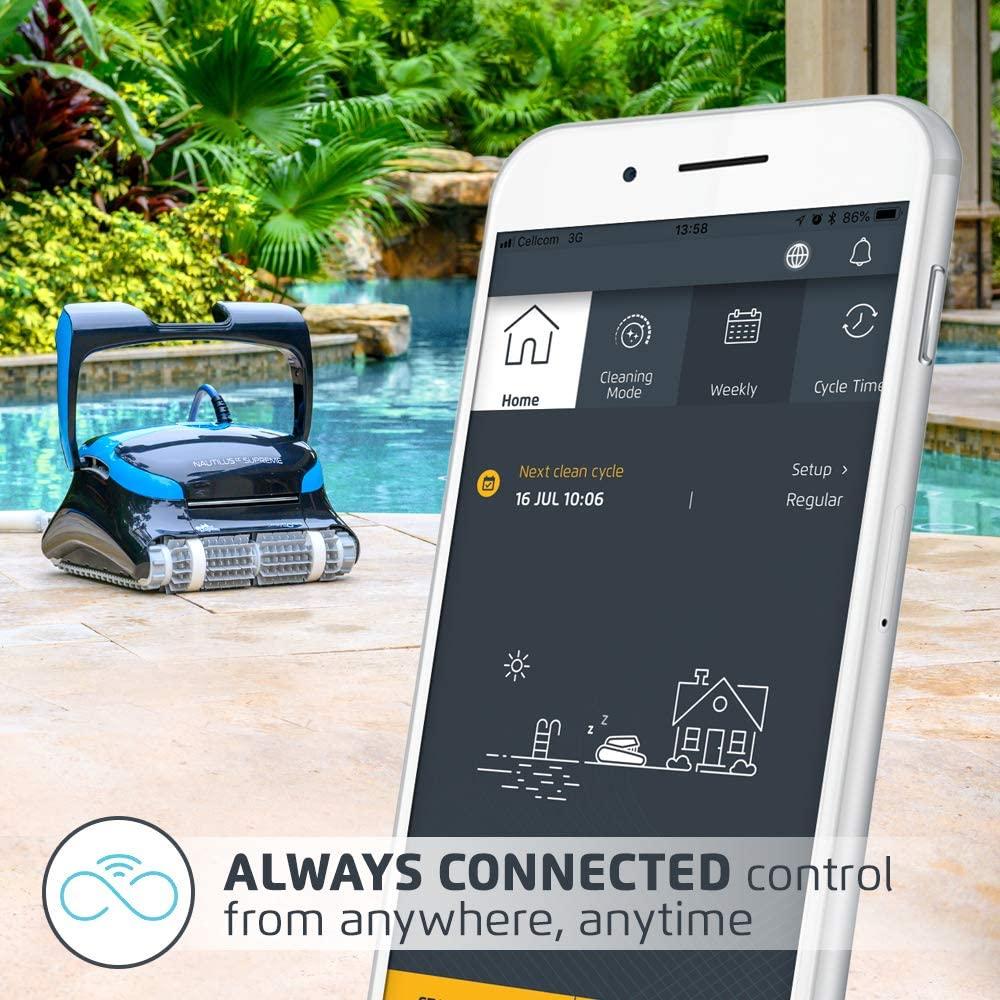 dolphin nautilus cc supreme wifi operated robotic pool [vacuum] cleaner - ideal for in ground swimming pools up to 50 feet - easy to clean top load filter cartridges
