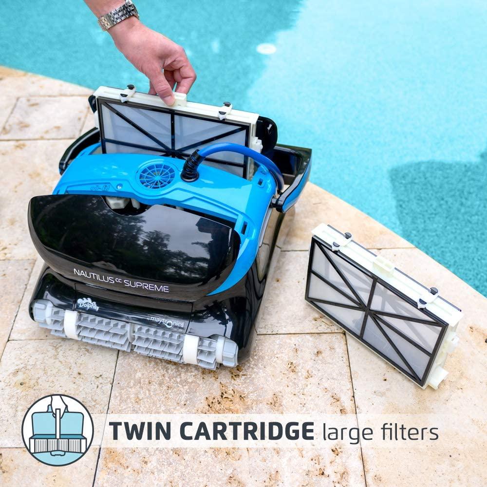 dolphin nautilus cc supreme wifi operated robotic pool [vacuum] cleaner - ideal for in ground swimming pools up to 50 feet - easy to clean top load filter cartridges