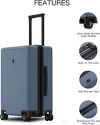 Elegance Carry On Suitcase, 20” Hardside Luggage with TSA Lock, Spinner Wheels - Blue Grey