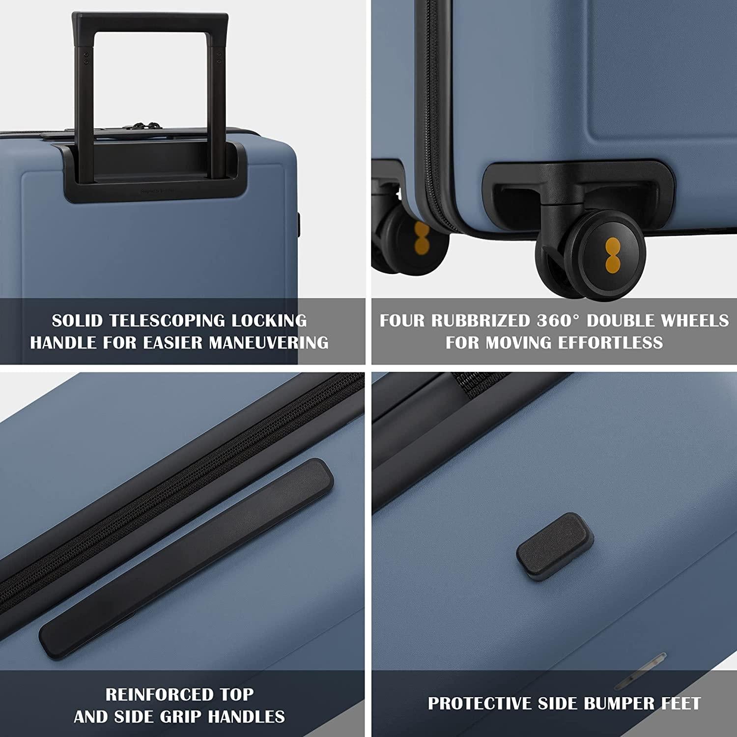 Elegance Carry On Suitcase, 20” Hardside Luggage with TSA Lock, Spinner Wheels - Blue Grey