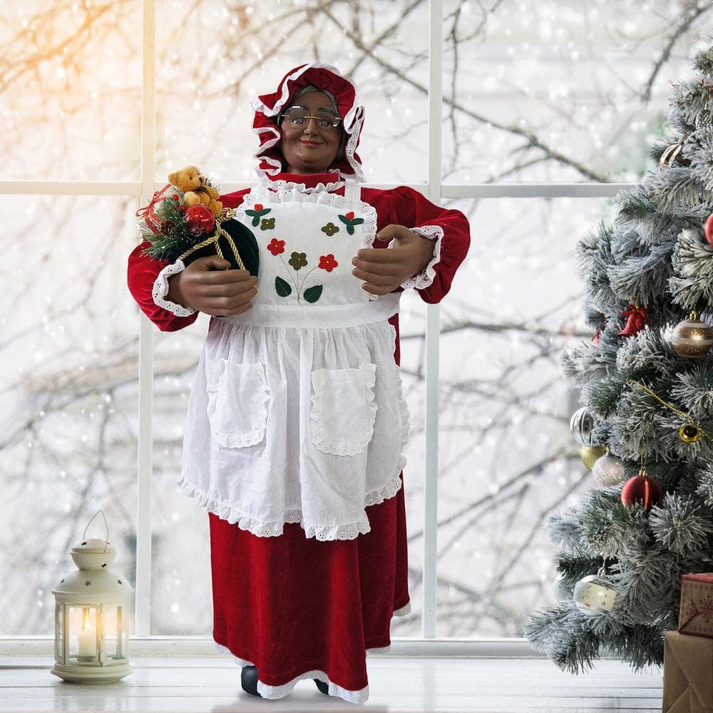 36 in. Christmas African American Musc and Motion Mrs. Claus with Apron
