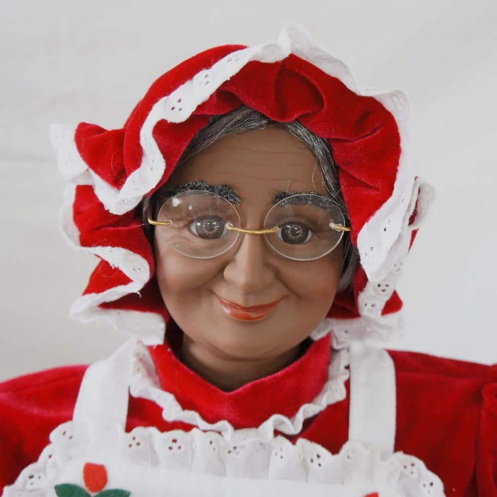 36 in. Christmas African American Musc and Motion Mrs. Claus with Apron