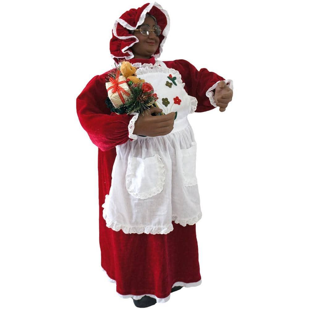 36 in. Christmas African American Musc and Motion Mrs. Claus with Apron