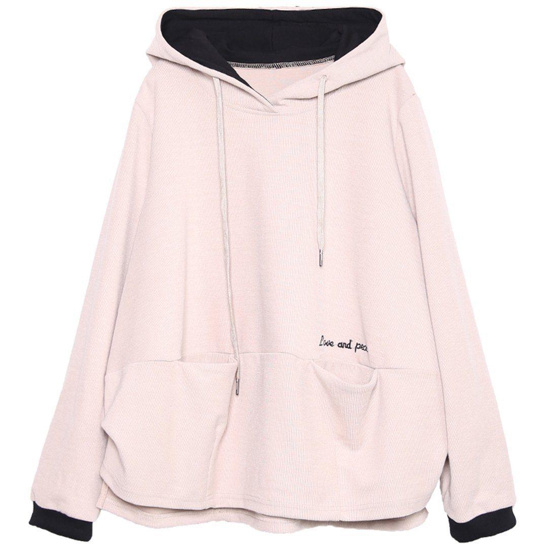 Babakud Drawstring Loose Casual Women Solid Hoodie