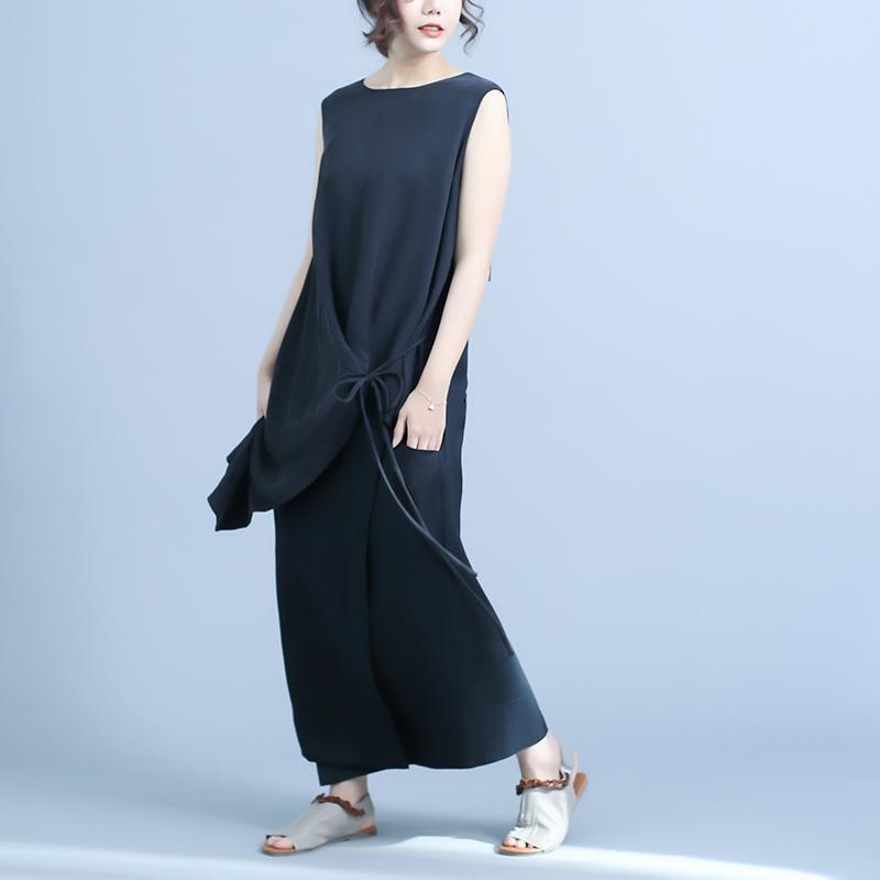 summer irregular fake two-piece sleeveless silk stitching linen dress