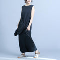 summer irregular fake two-piece sleeveless silk stitching linen dress