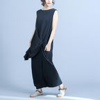 summer irregular fake two-piece sleeveless silk stitching linen dress