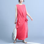 summer irregular fake two-piece sleeveless silk stitching linen dress