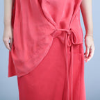 summer irregular fake two-piece sleeveless silk stitching linen dress