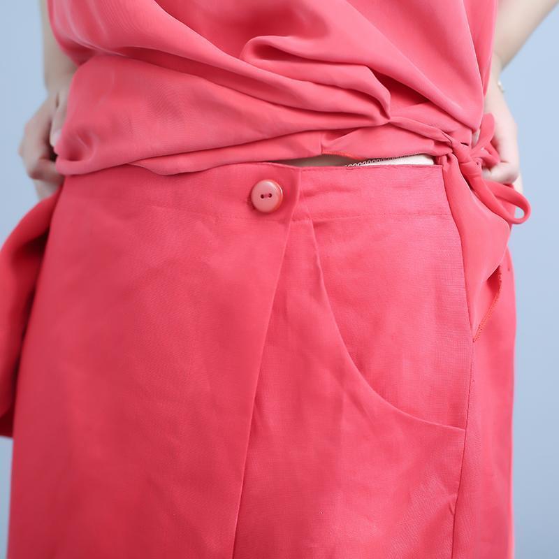 summer irregular fake two-piece sleeveless silk stitching linen dress