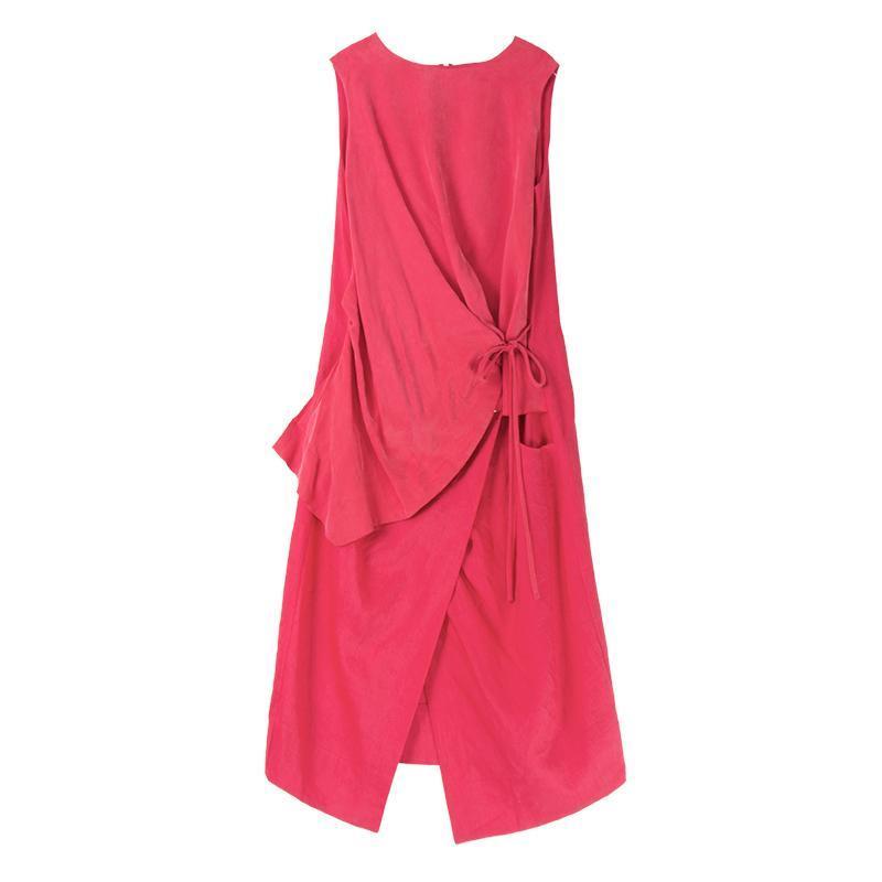 summer irregular fake two-piece sleeveless silk stitching linen dress