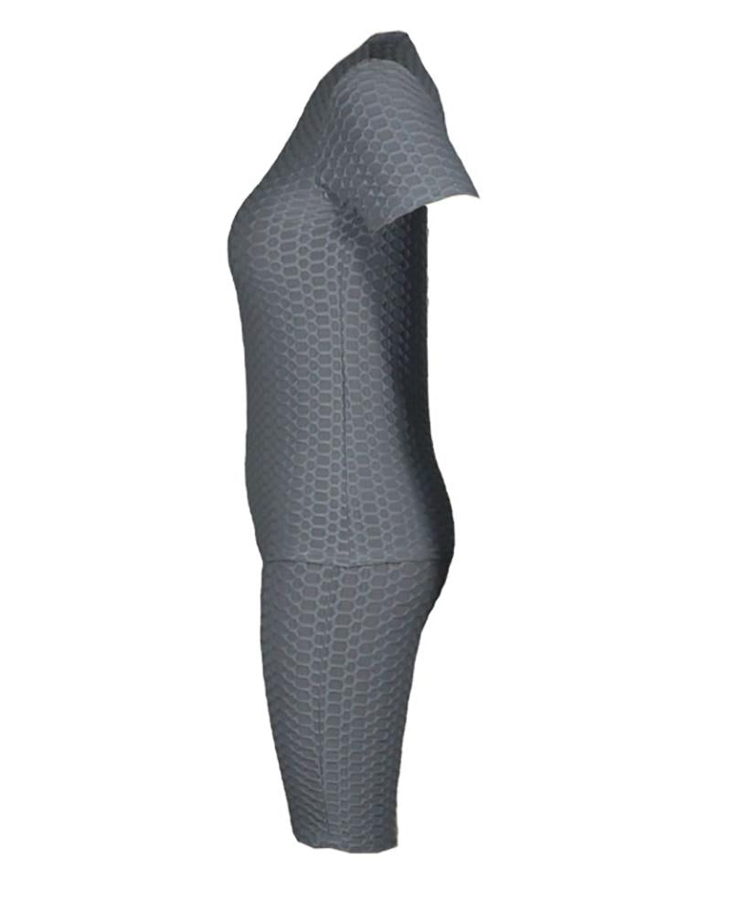 bubble textured short sleeve butt lifting active sets