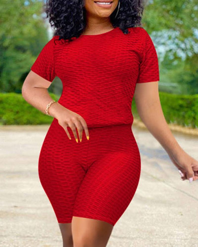 bubble textured short sleeve butt lifting active sets
