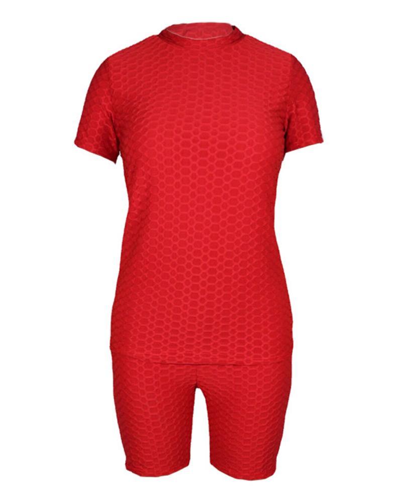 bubble textured short sleeve butt lifting active sets