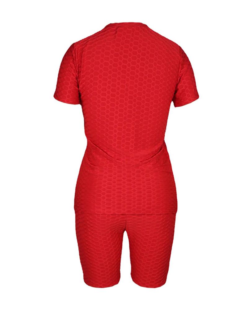 bubble textured short sleeve butt lifting active sets
