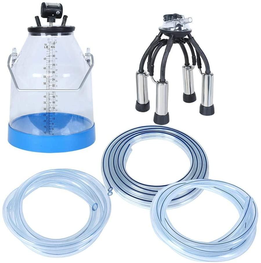 milk machine for cows, portable transparent 32l cow milker dairy milking machine bucket tank barrel milking supplies for dairy farm