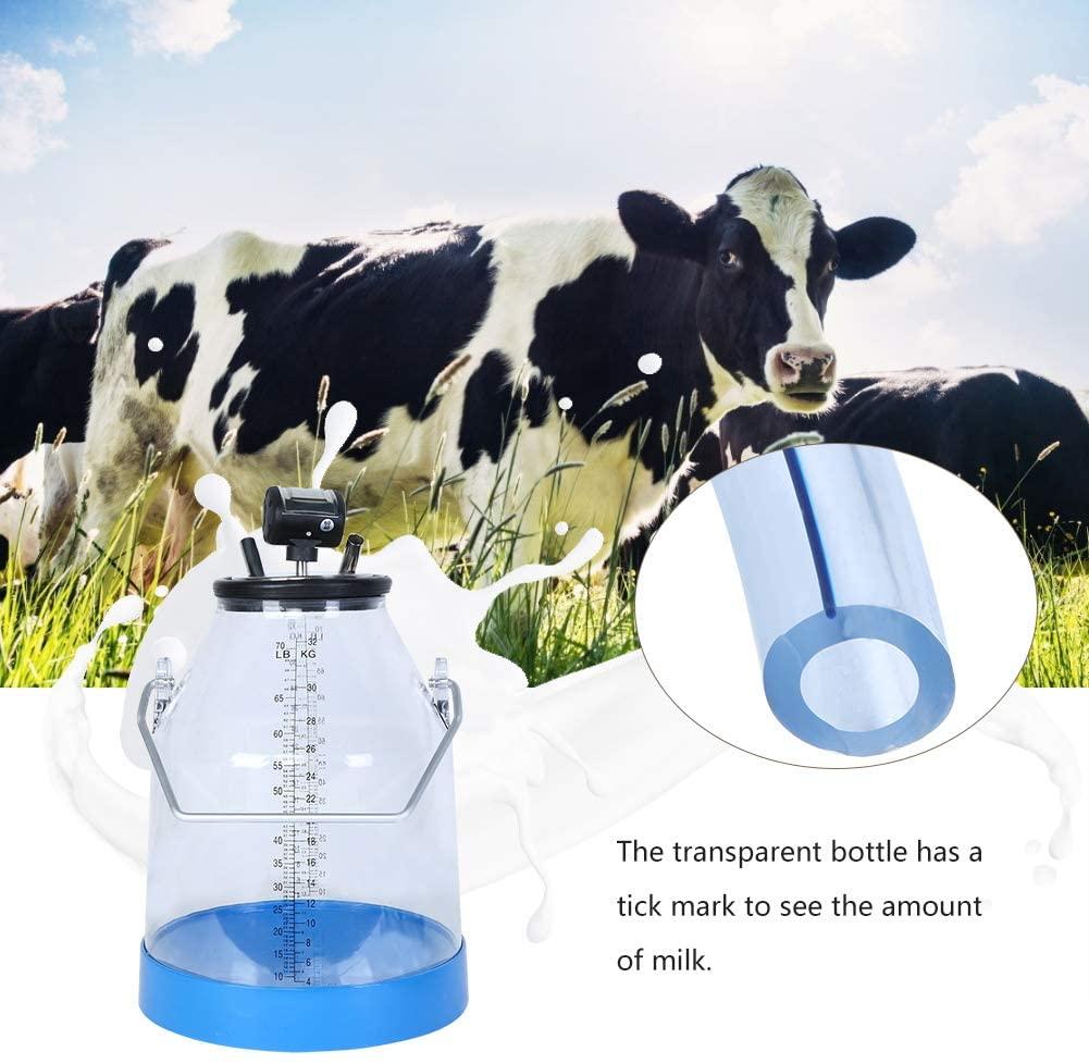 milking machine for goat cow, 32l pulsation vacuum pump milker portable goat milking supplies with transparent milking bucket household milking machine manual milker for cow sheep goat