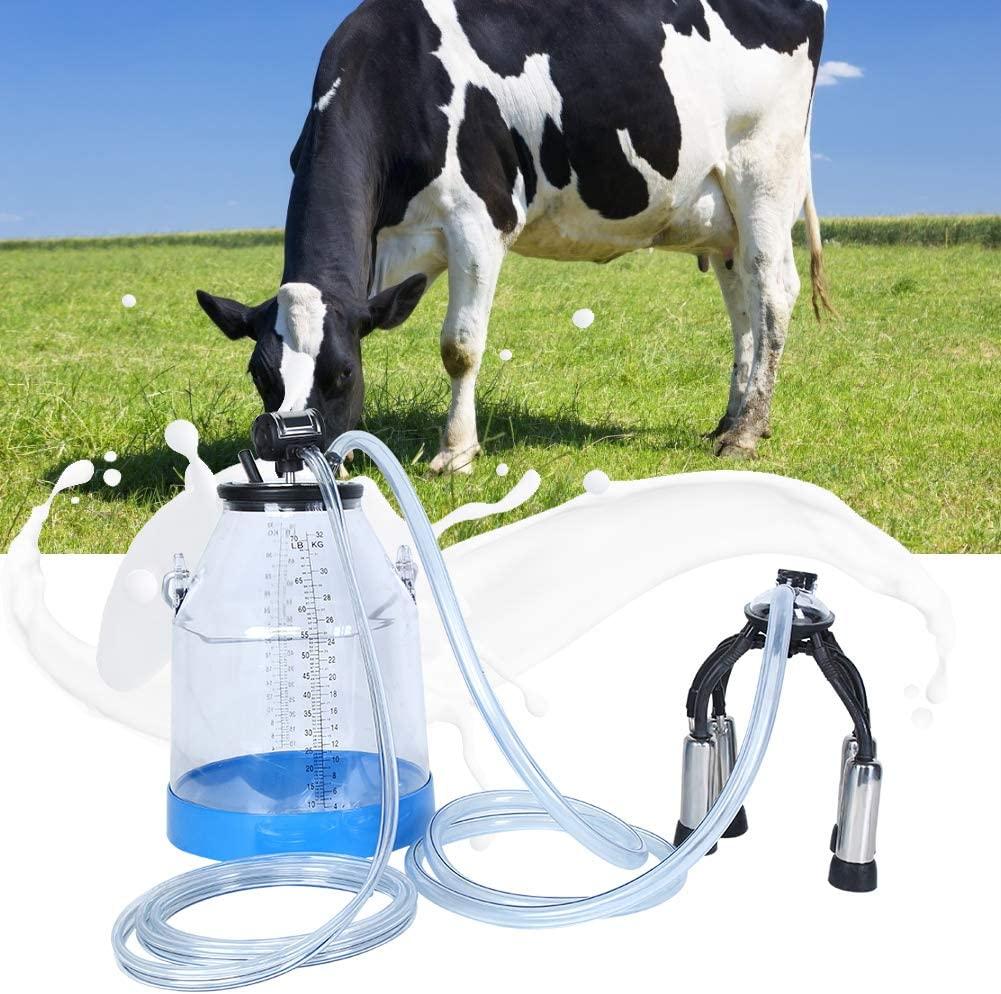 milk machine for cows, portable transparent 32l cow milker dairy milking machine bucket tank barrel milking supplies for dairy farm