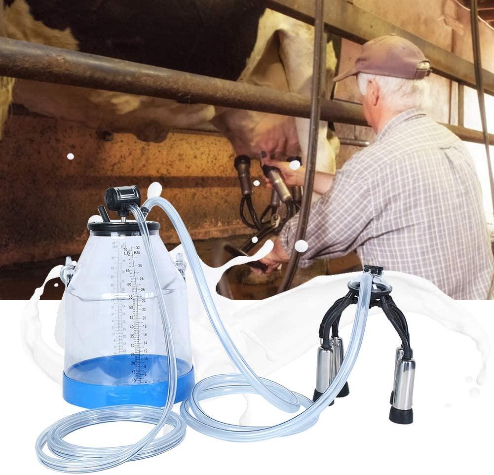 milking machine for goat cow, 32l pulsation vacuum pump milker portable goat milking supplies with transparent milking bucket household milking machine manual milker for cow sheep goat
