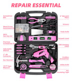 Pink Household Tool Set with 3.6V USB Electric Screwdriver, 136 PCS Home Tool Kit with Cordless Lithium-ion Drill Driver, Hand Tool Kits for Women