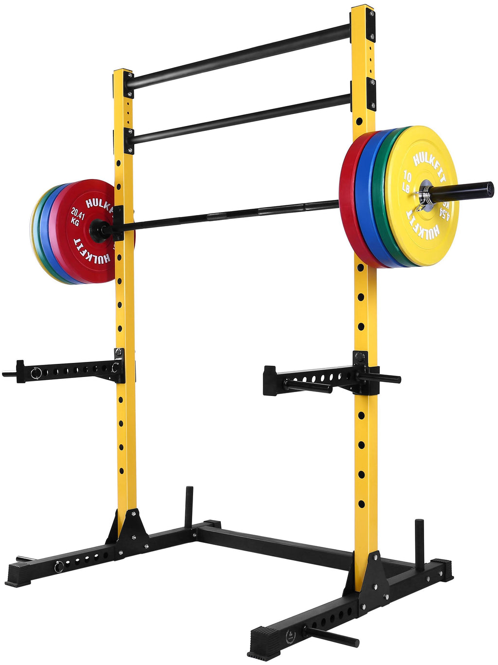 HulkFit Multi-Function Adjustable Power Rack Exercise Squat Stand with J-Hooks, Spotter Arms Dip Bars and Pull Up Bars, 800-Pound Capacity