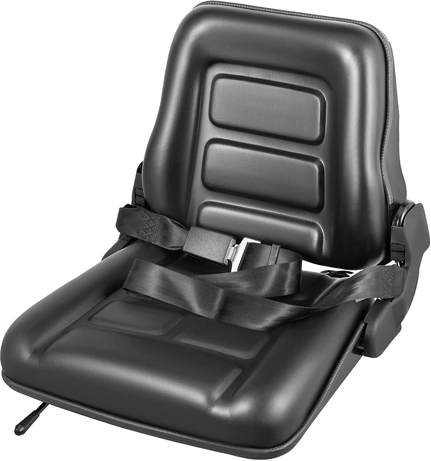 vevor universal forklift seat black pvc tractor seat, 6"/150mm adjustable mower seat foldable seat including seat belt&amp;seat switch, 18.5" x 20" x 18" skid steer seat fit forklift, tractor, skid loader
