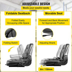 vevor universal forklift seat black pvc tractor seat, 6"/150mm adjustable mower seat foldable seat including seat belt&amp;seat switch, 18.5" x 20" x 18" skid steer seat fit forklift, tractor, skid loader