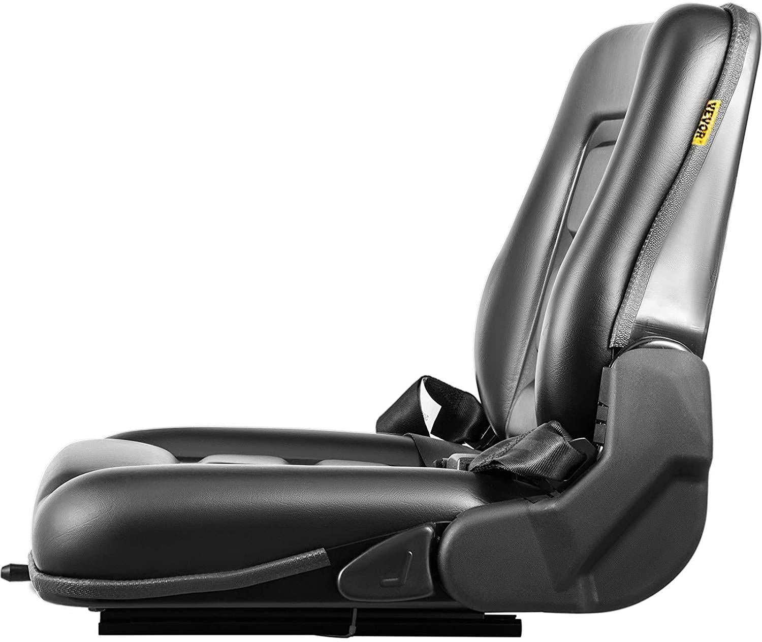 vevor universal forklift seat black pvc tractor seat, 6"/150mm adjustable mower seat foldable seat including seat belt&amp;seat switch, 18.5" x 20" x 18" skid steer seat fit forklift, tractor, skid loader